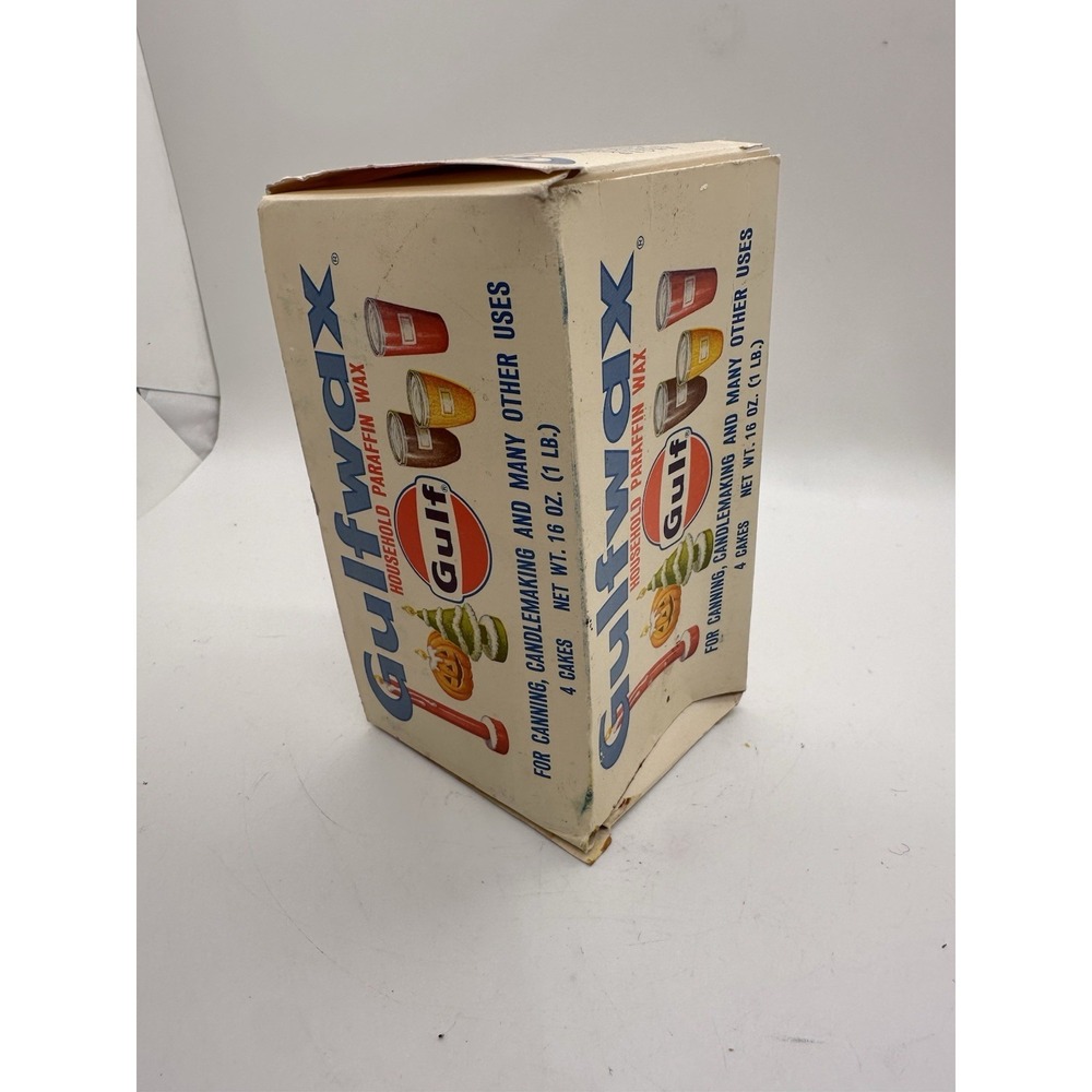 Vintage Gulfwax Household Paraffin Wax Partial Box 2 Cakes‎ Gulf Oil Canning